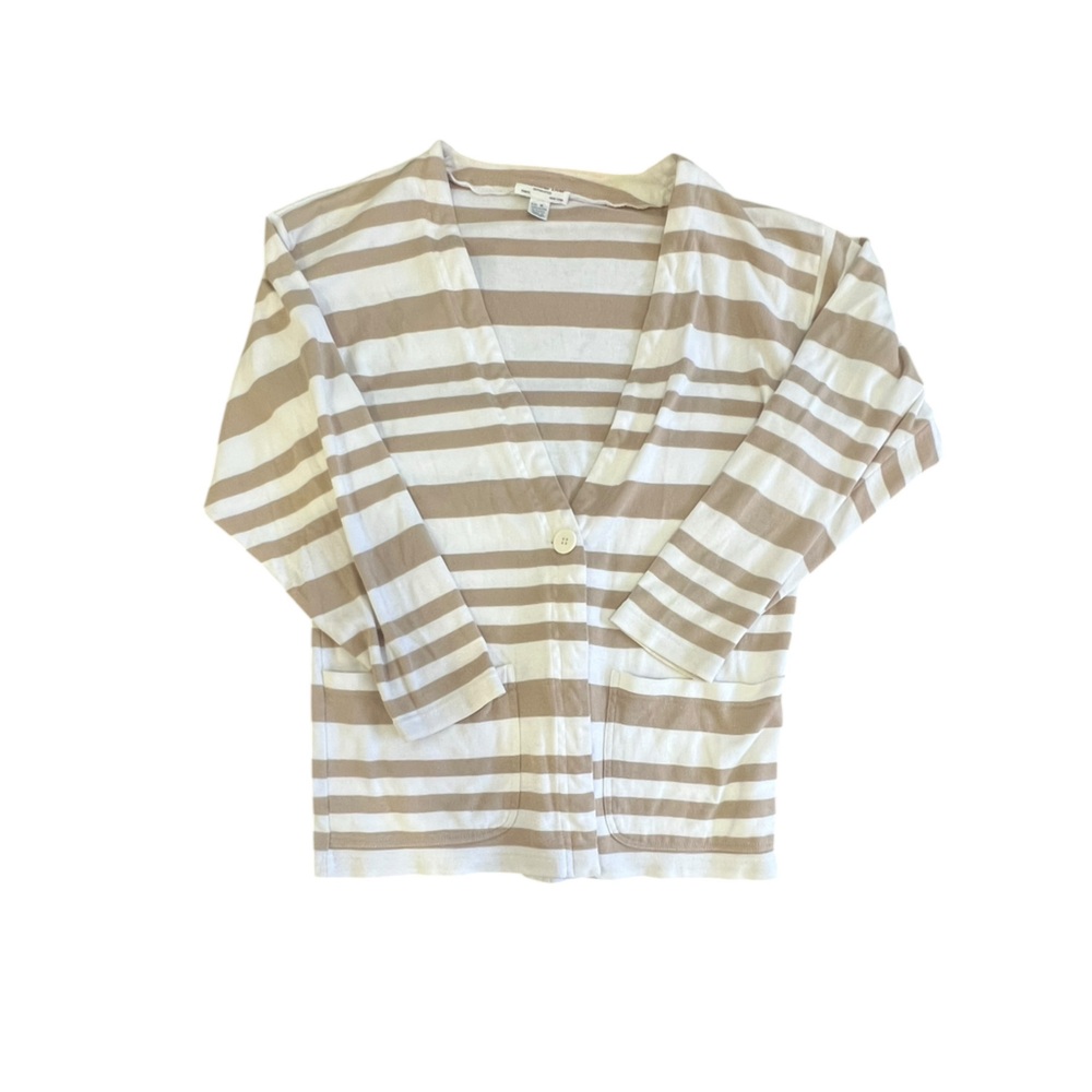 Vtg Christian Dior Brown Gray Striped Long Sweater Cape Cardigan Women’s Medium - Picture 3 of 10
